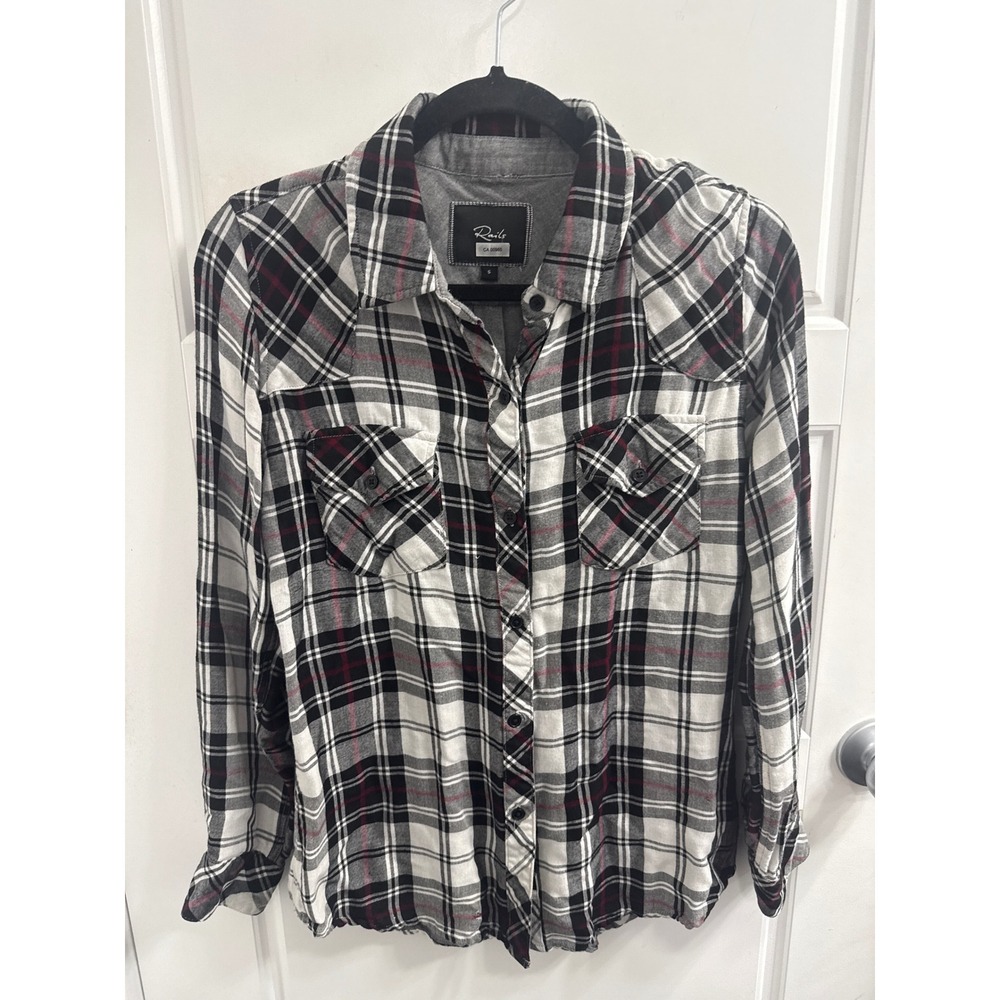 Rails Hunter Plaid Button Down Shirt Black White Red Check Flannel Small